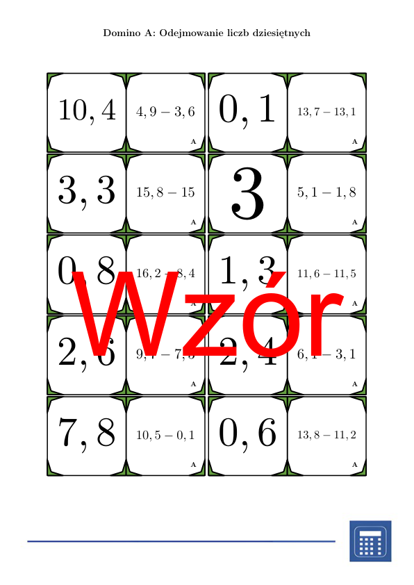 Domino - Odejmowanie liczb dziesiętnych | matematyka