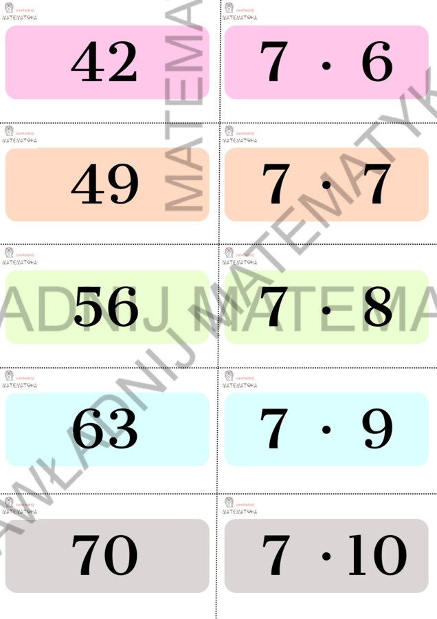 FISZKI - MNOŻENIE DO 100