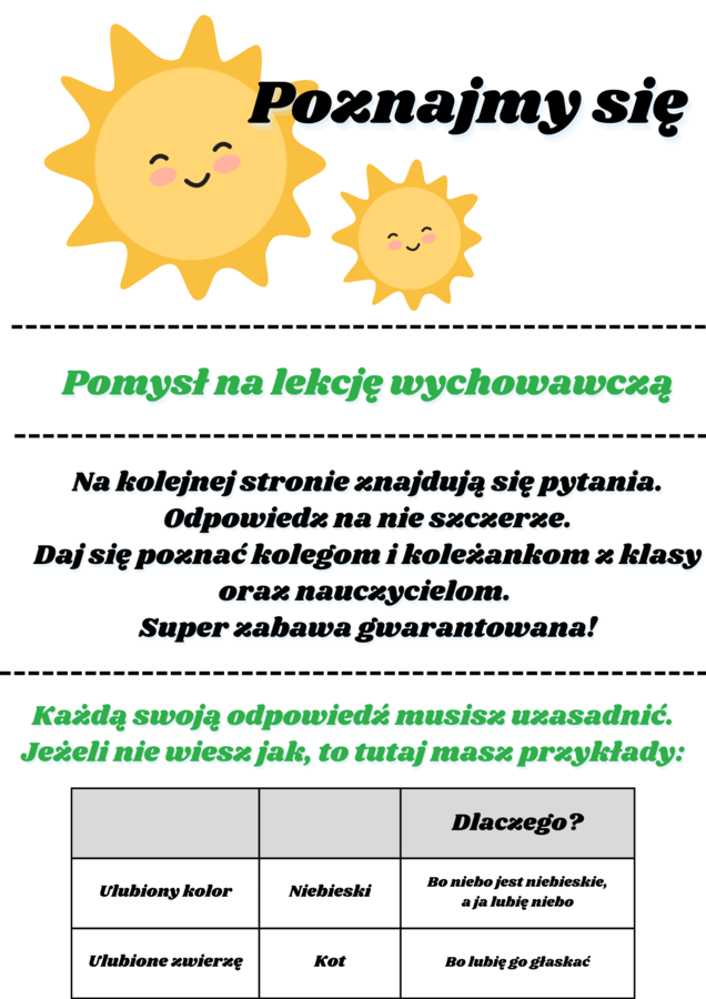 Pomysł na lekcję wychowawczą w klasie 4 - Poznajmy się :)
