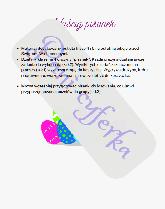 Wyścig pisanek - działania pisemne