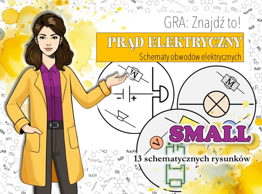 Klasa 8. Fizyka. Znajdź to! Prąd elektryczny. Gra typu dobble. Wersja SMALL.