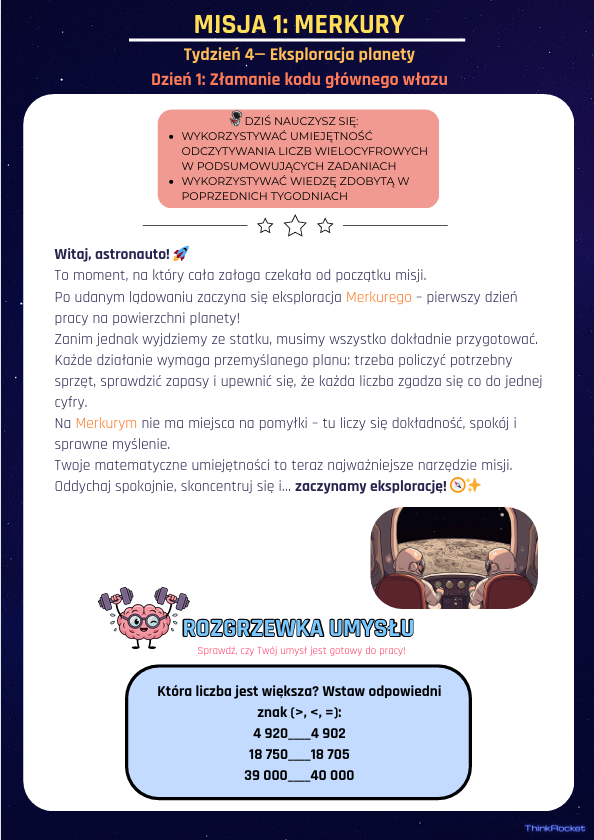 System dziesiętny, jednostki długości, masy, monetarne, kalendarz i czas | Klasy 4-6 | 5 dni zadań | Tydzień 4 misjiThinkRocket