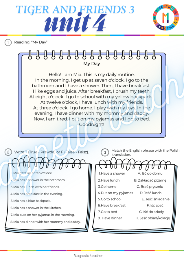Tiger and Friends 3- unit 4 READING "My day"