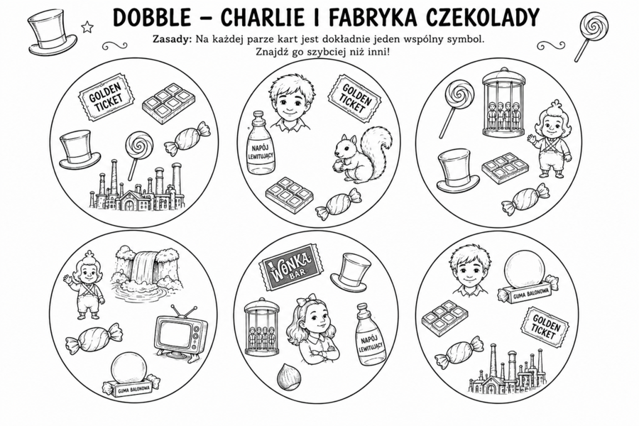 Charlie i fabryka czekolady zestaw materiałów czarno-białe