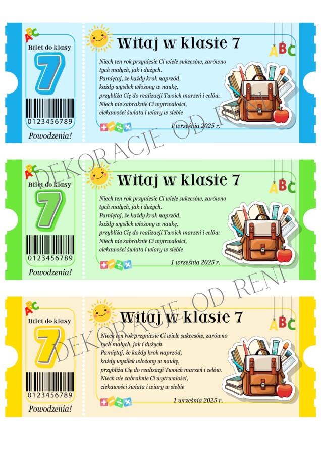 Powitalny Bilet do klasy 7