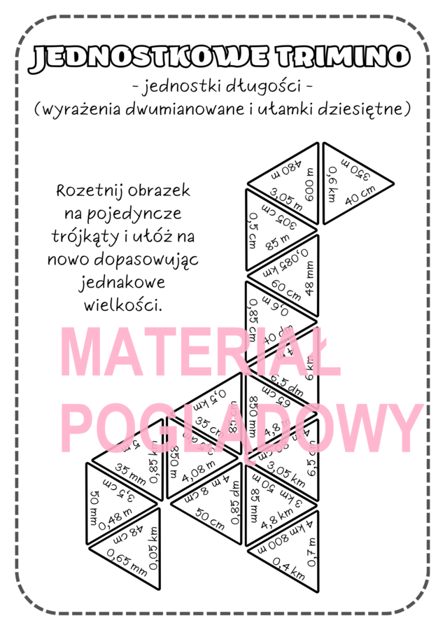 TRIMINO - zamiana jednostek długości (wyrażenia dwumianowane i ułamki dziesiętne)