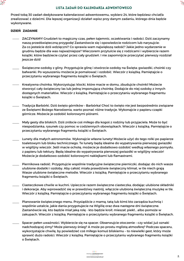 Kalendarz adwentowy. 30 zadań do druku dla dzieci (i rodziców)