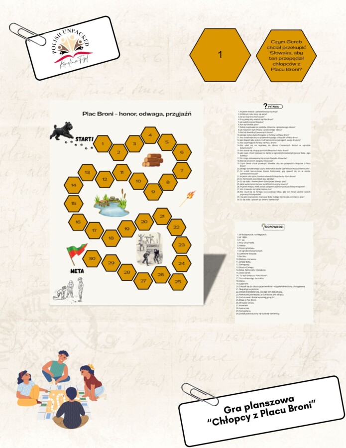 Gra planszowa "Chłopcy z Placu Broni" Ferenc Molnar, grywalizacja, klasa 5