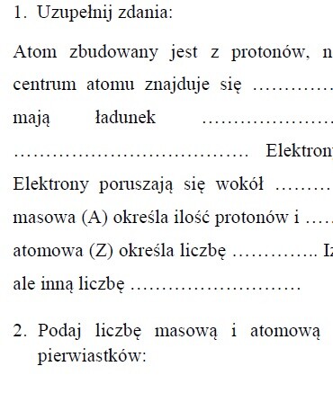 Jądro atomowe-karta pracy