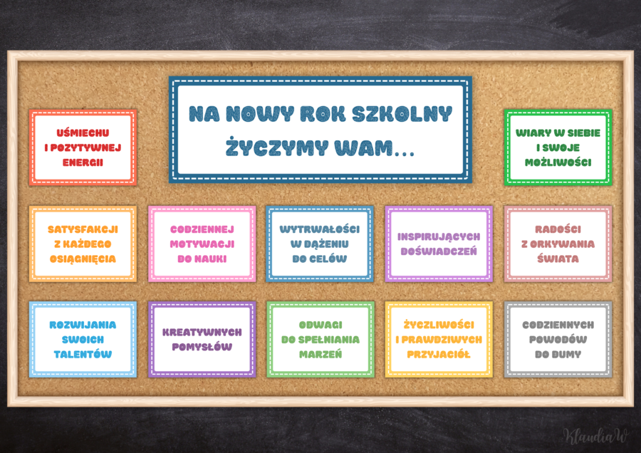 Gazetka na nowy rok szkolny - plansze z życzeniami
