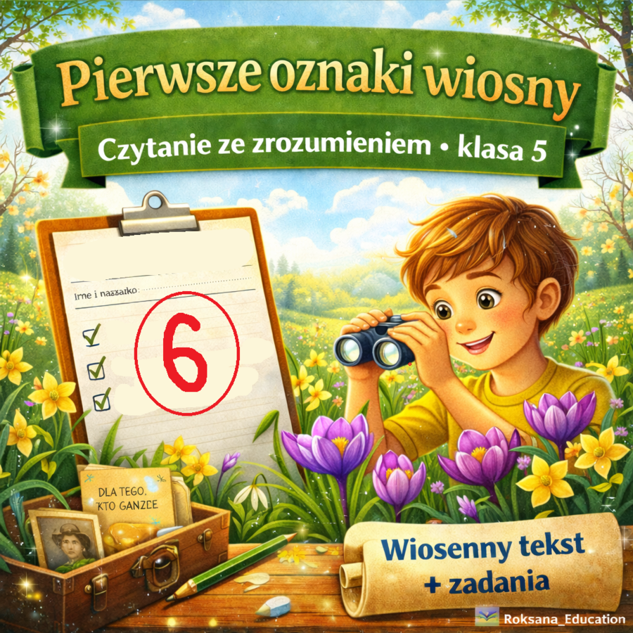 🌷 Pierwsze oznaki wiosny – czytanie ze zrozumieniem (klasa 5) | karta pracy + 15 zadań