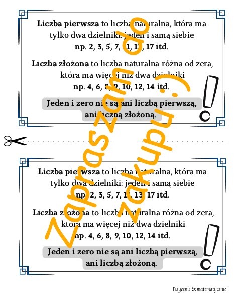 Liczby pierwsze i złożone - wklejka do zeszytu.