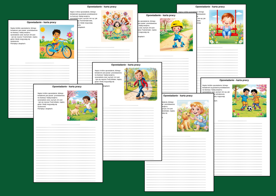 WIOSENNE OPOWIADANIE – 8 kart pracy – kl. 4-6 – ćwiczenia redakcyjne – postacie – WIOSNA