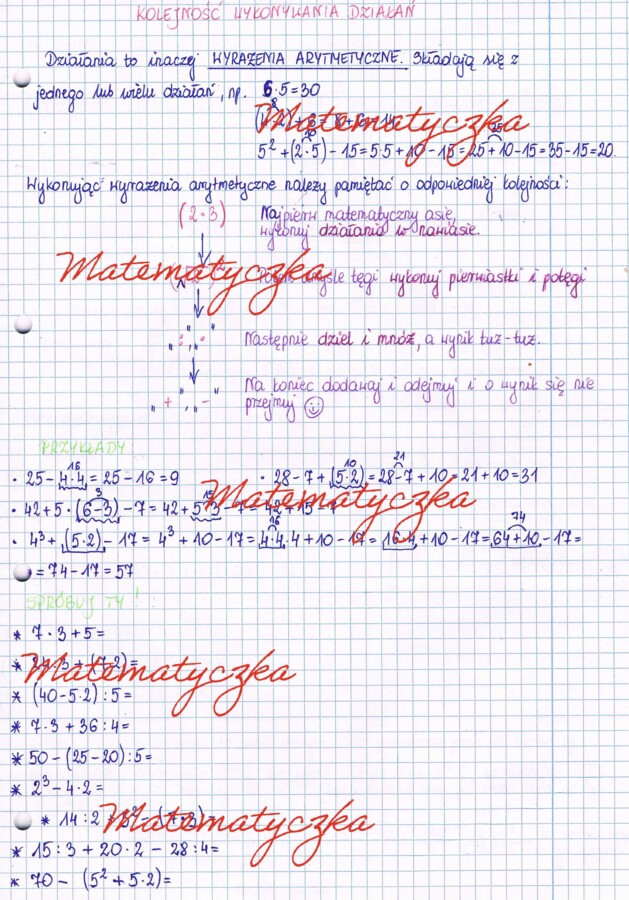 Kolejność wykonywania działań - wyrażenia arytmetyczne
