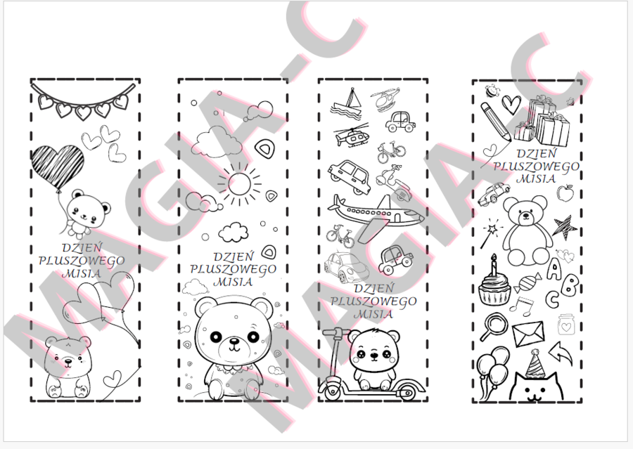 Dzień pluszowego misia - zakładki do książki 4 wzory