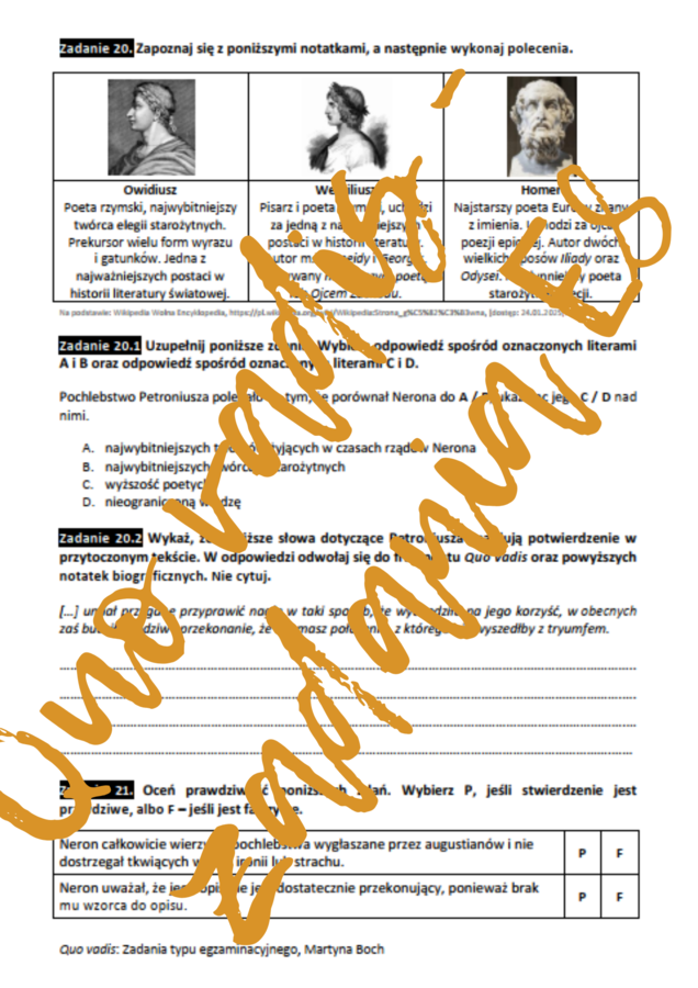 E8 „Quo vadis” (fragmenty) *ZBIÓR ZADAŃ EGZAMINACYJNYCH* – wymagania 2024/2025 i 2025/2026