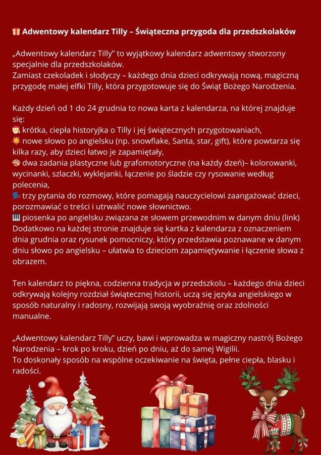 KALENDARZ ADWENTOWY DLA PRZEDSZKOLAKÓW-ANGIELSKI🎅🏼