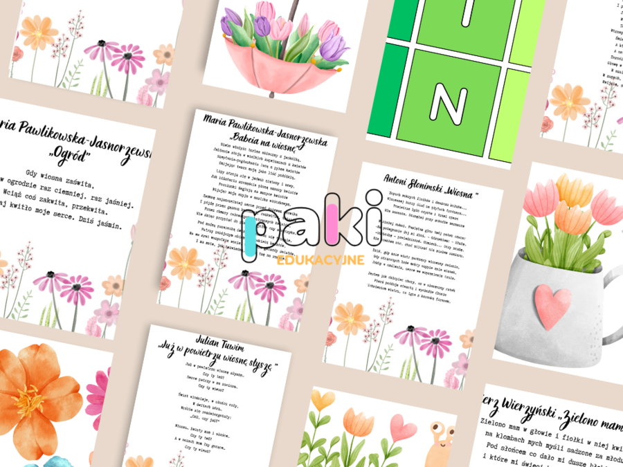 Poezja na wiosnę, wiersze i dekoracje wiosenne, Pawlikowska-Jasnorzewska, Tuwim, Słonimski, Wierzyński - gazetka