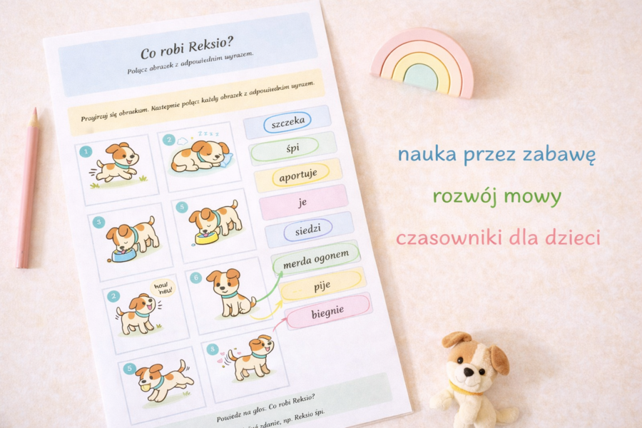 Co robi Reksio? – dopasuj czynność do obrazka