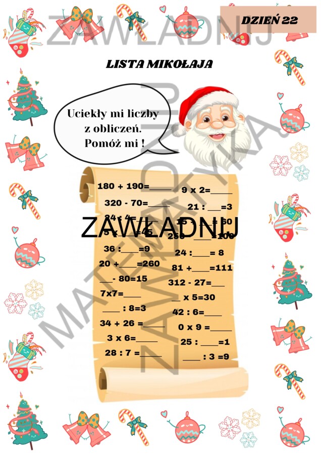 MATEMATYCZNY KALENDARZ ADWENTOWY