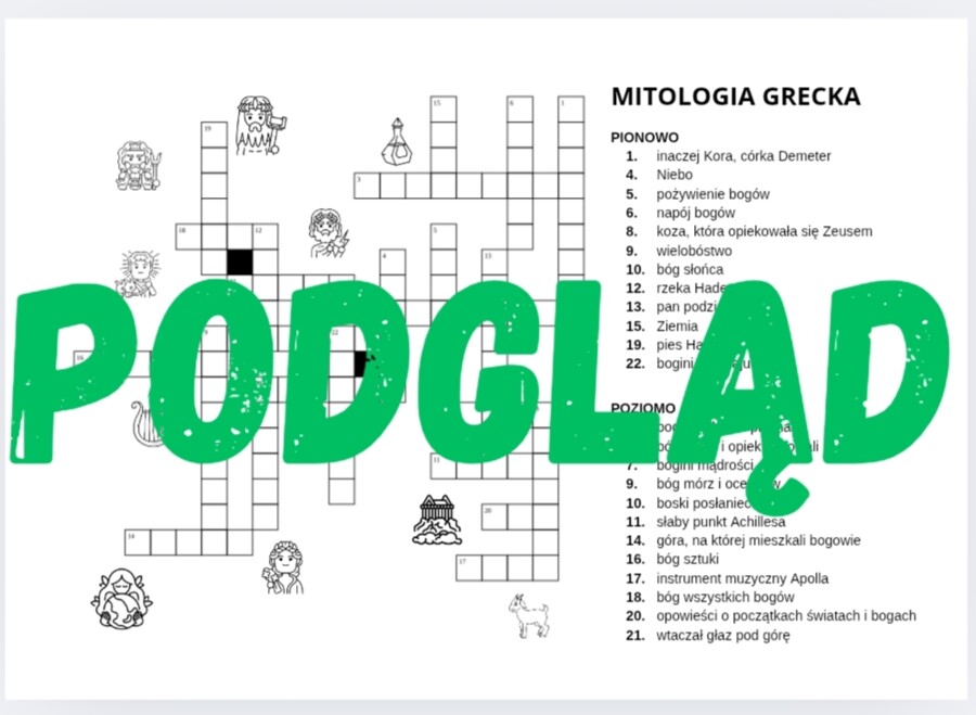 Mitologia grecka - krzyżówka + klucz odpowiedzi