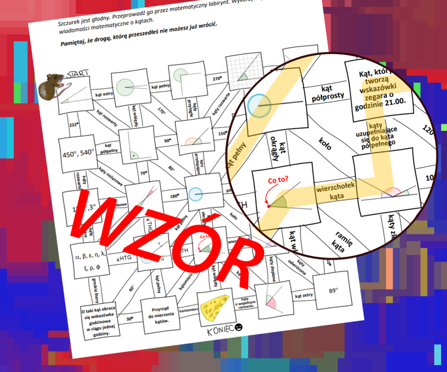(klasa 5) Podstawowe wiadomości o kątach - labirynt ze szczurkiem.