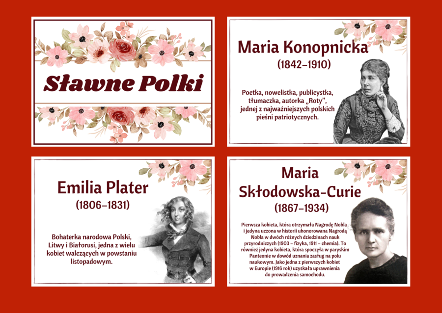 DZIEŃ KOBIET – – gazetka – SŁAWNE POLKI – biblioteka – świetlica – 24 strony – wersja 2