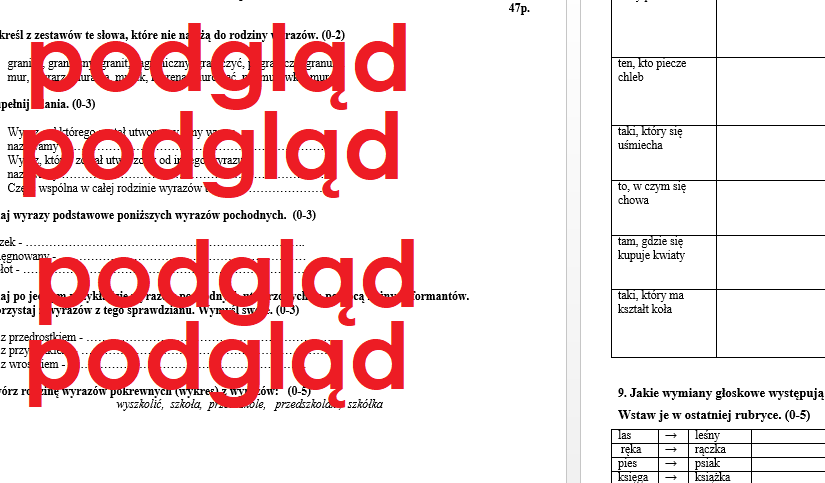 Słowotwórstwo - sprawdzian dla kl. 7 - 8