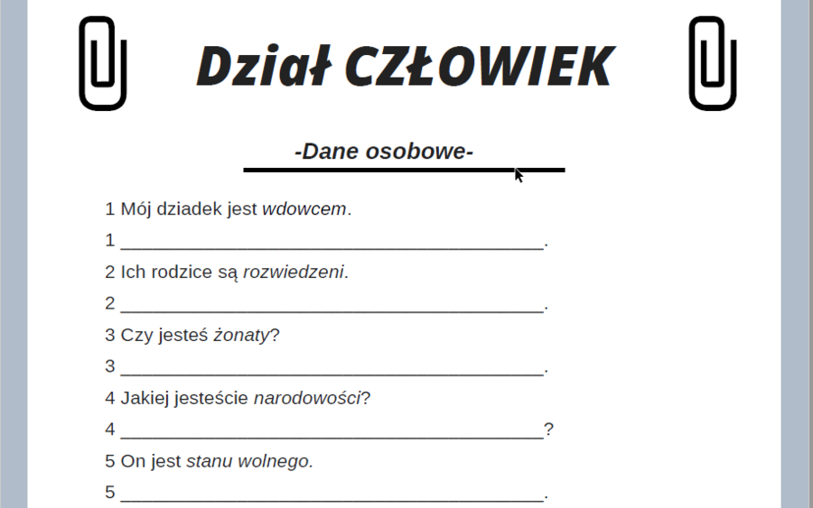Materiały ćwiczeniowe: Dział Człowiek