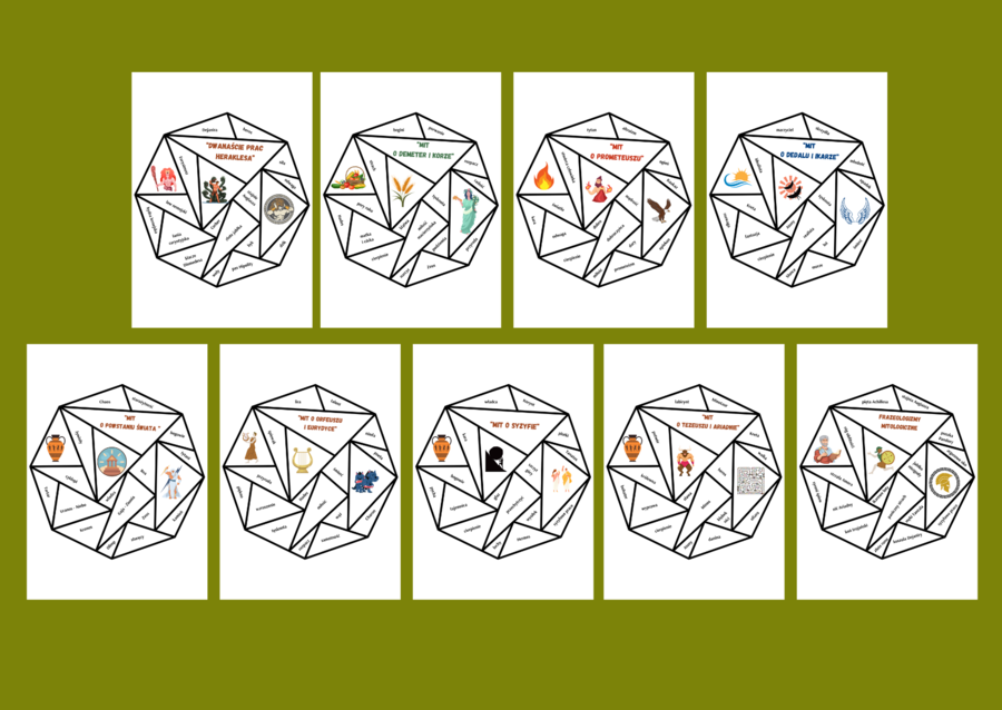 Mitologia grecka - mity - frazeologizmy – układanka – puzzle – egzamin – powtórka - 9 szt. - ZESTAW