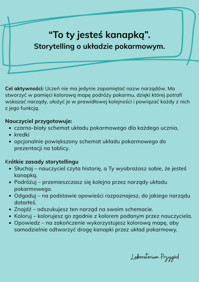 Układ pokarmowy - storytelling i kolorowanka.