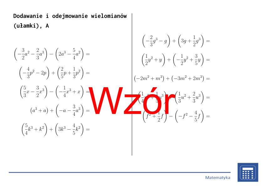Dodawanie i odejmowanie wielomianów (ułamki) | matematyka, algebra | 26 kolumn