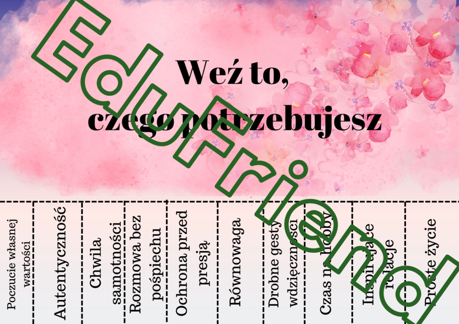 Weź to, czego potrzebujesz - MOTYWACJA-SELFCARE-WSPARCIE - 9 kart A4- odrywanki- całoroczne