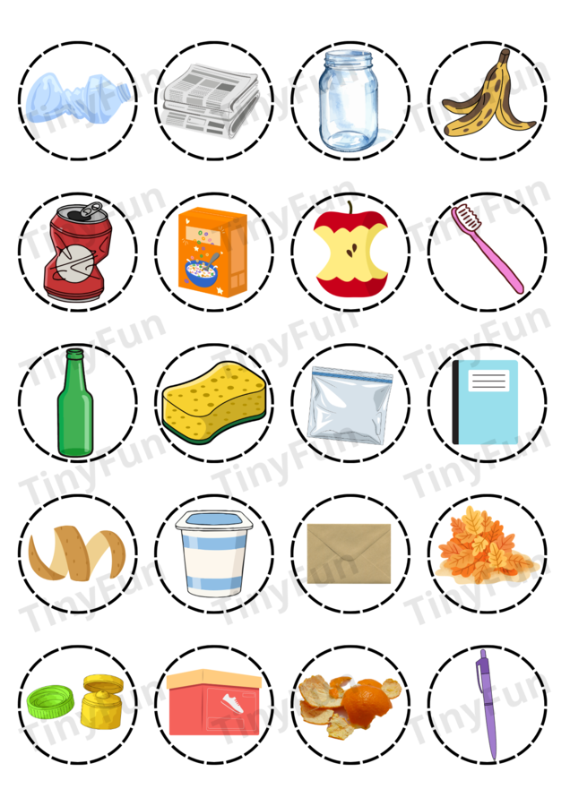 Segregacja śmieci – edukacyjna gra dla dzieci | 60 grafik do dopasowania