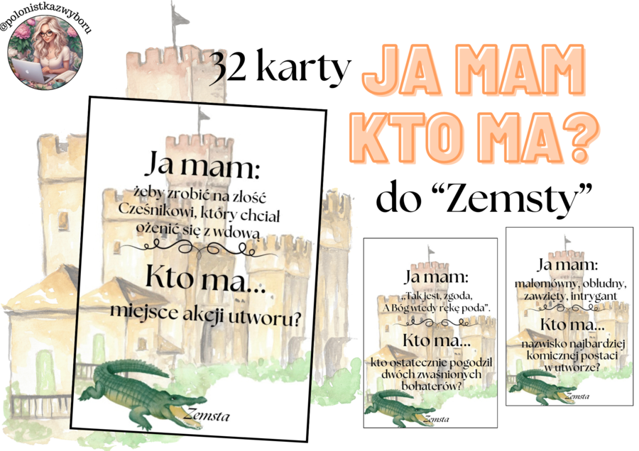 Karty Ja mam, Kto ma? Zemsta A. Fredry, egzamin ósmoklasisty