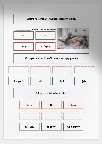 Zdania pytające. Karta pracy. Sprawdzian