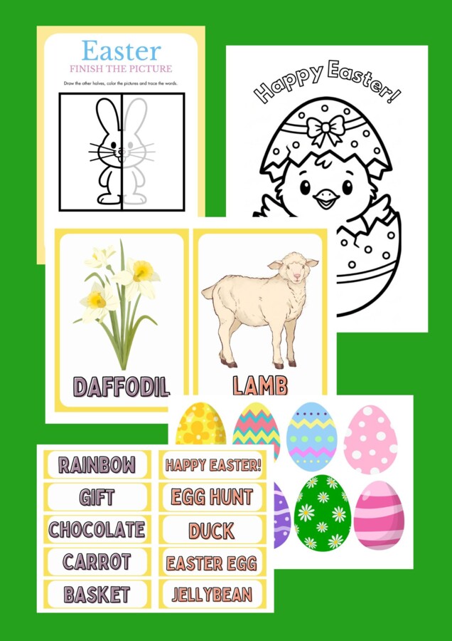 Happy Easter - Wielkanocny pakiet  I Flashcardy, kolorowanki, gry i zabawy