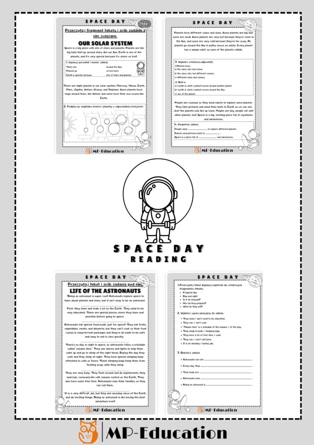 Space Day - Reading (Dzień Kosmosu czytanie ze zrozumieniem)