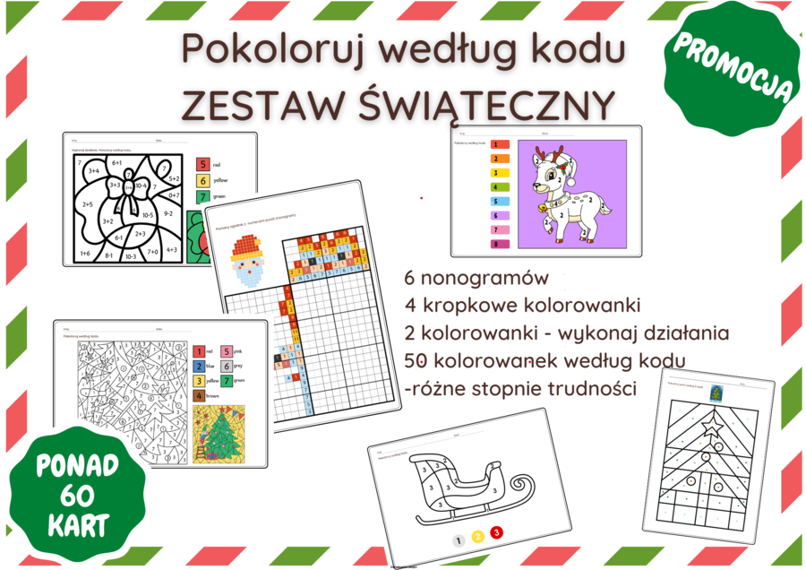 Pokoloruj według kodu - zestaw świąteczny