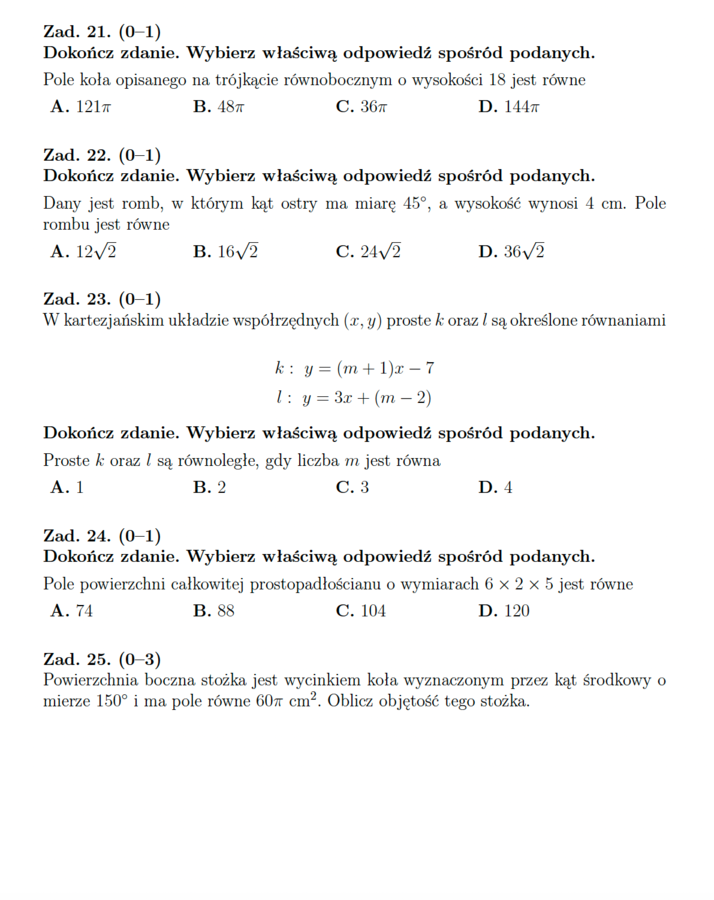 Arkusz maturalny nr 3 z matematyki