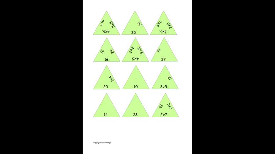 Karty typu piramida - gry matematyczne (mnożenie)