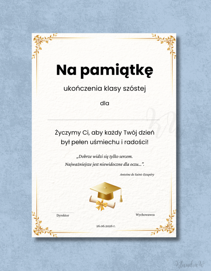 Wklejki do książek na zakończenie roku - klasa 6