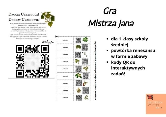 Gra dydaktyczna utrwalająca wiadomości o Kochanowskim - język polski, szkoła średnia