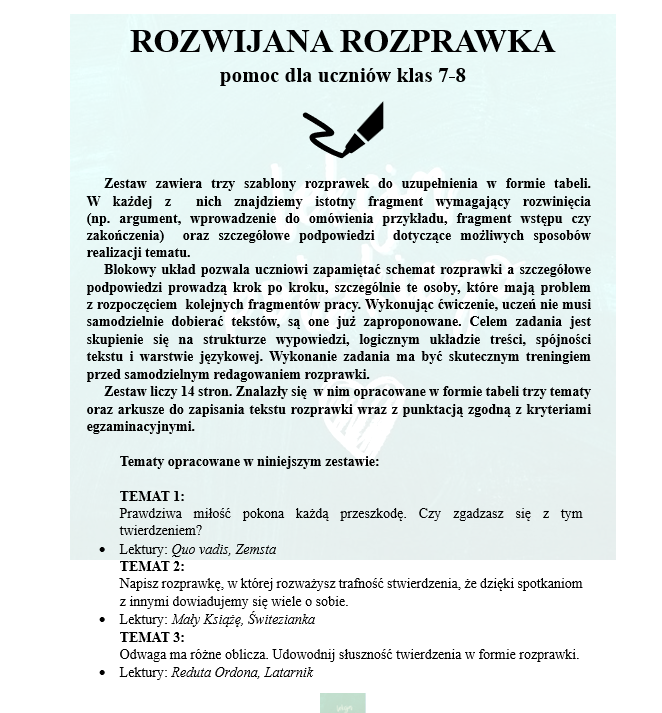 ROZWIJANA ROZPRAWKA pomoc dla uczniów klas 7-8