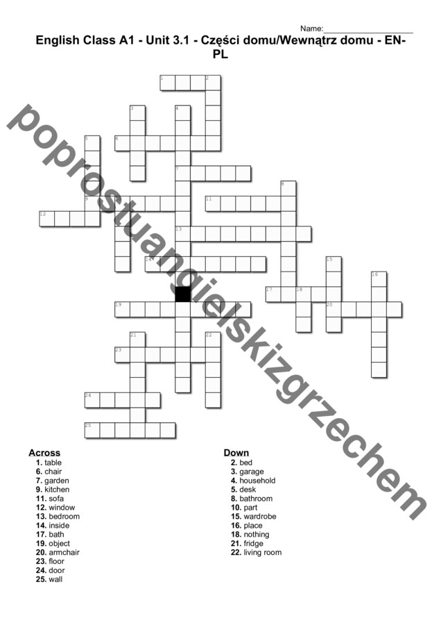 English Class A1 – Unit 3 – krzyżówki