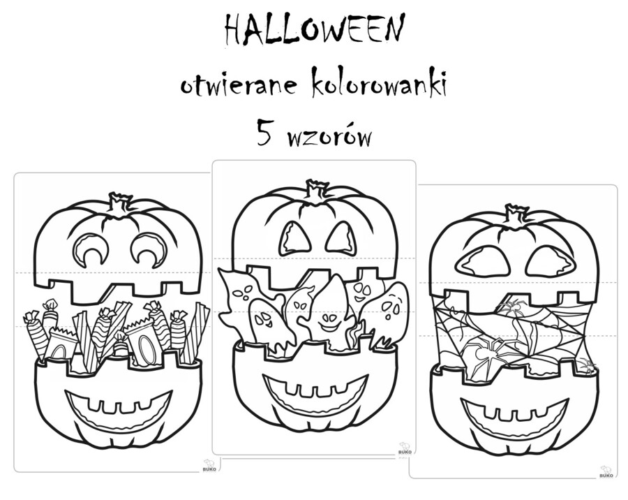 HALLOWEEN - otwierane kolorowanki - 5 wzorów