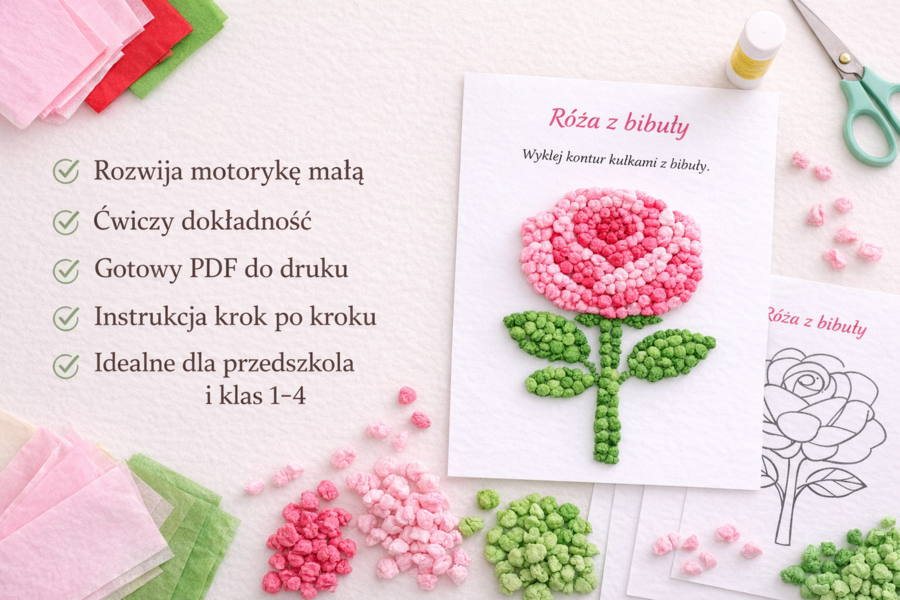 Wyklejanka. Róża z bibuły