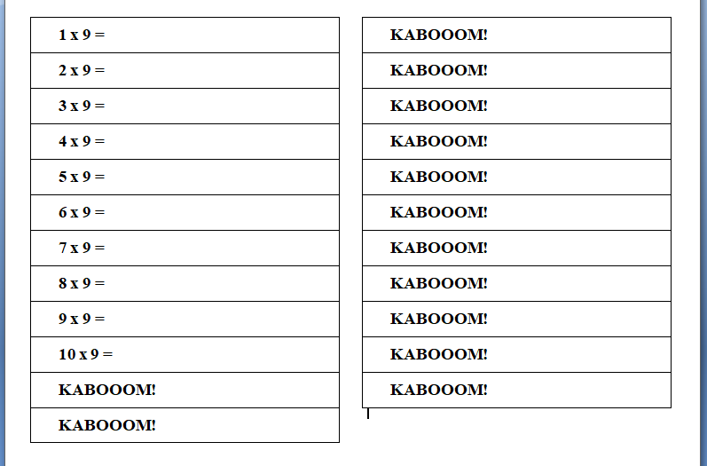 Kaboom - tabliczka mnożenia