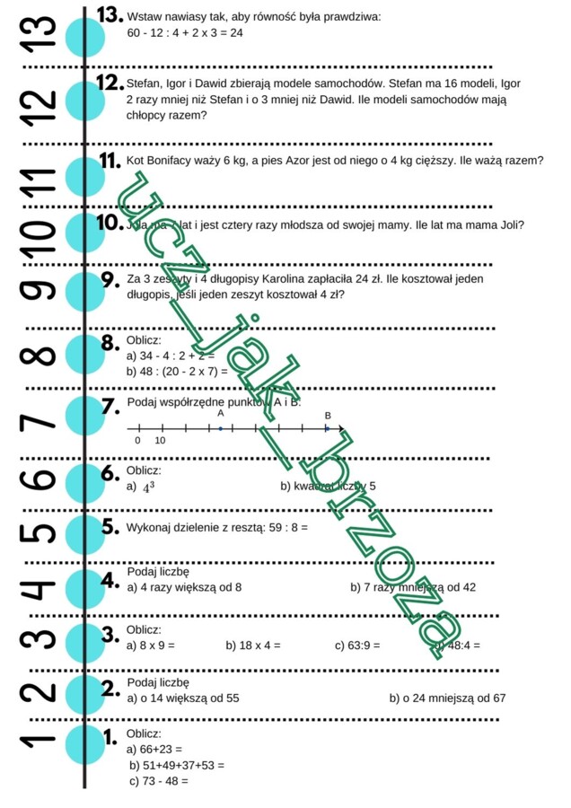Sztafeta zadaniowa Liczby i działania klasa 4