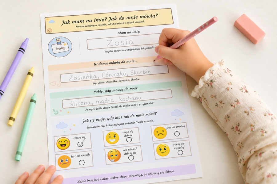 Jak mam na imię? Jak do mnie mówią? – karta rozmowy dla przedszkolaka